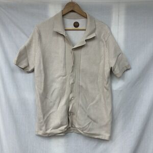 Common People Men's Large Tan Beige Short Sleeve Button Down Shirt